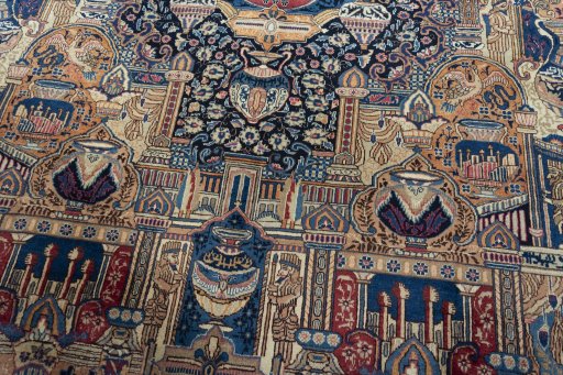 Close-up detail of 1970s Kashmar rug from Iran / Persia showing Wool weave