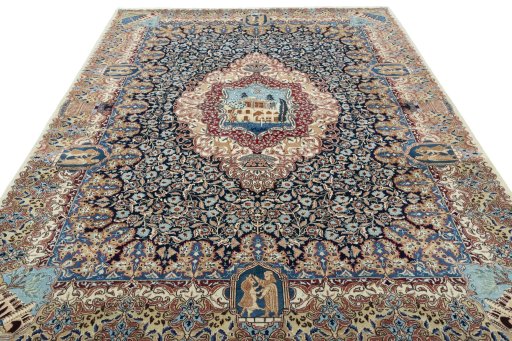 Surface texture of 1970s Kashmar rug with natural Wool and intricate pattern