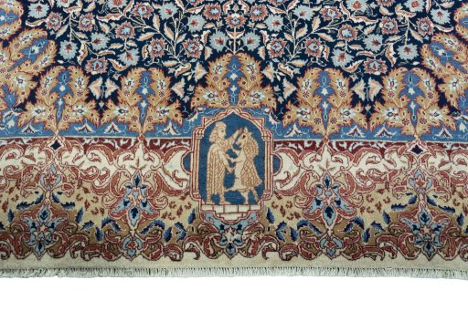 Full view of 1970s Kashmar rug from Iran / Persia, 344 × 247 cm in Blue tones