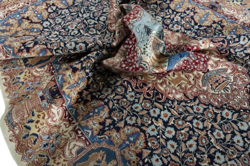 Surface texture of 1970s Kashmar rug with natural Wool and intricate pattern