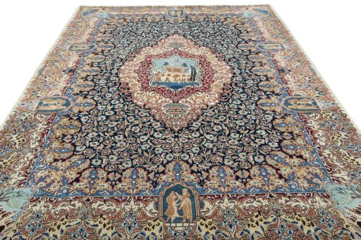 Surface texture of 1970s Kashmar rug with natural Wool and intricate pattern