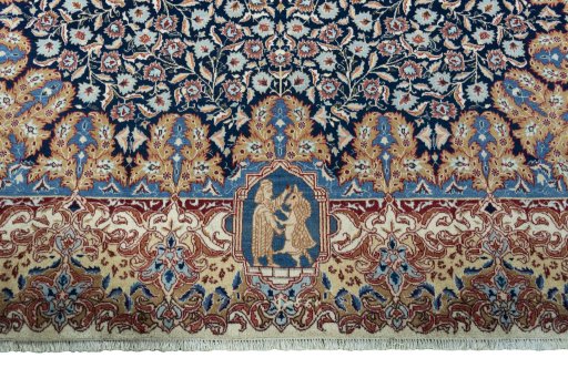 Full view of 1970s Kashmar rug from Iran / Persia, 343 × 248 cm in Blue tones