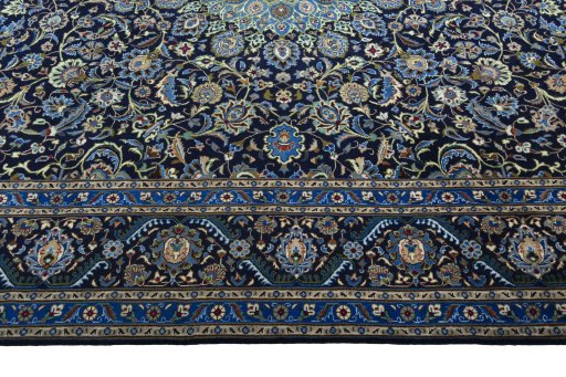 Corner detail of 2000s Kashmar rug showing border pattern and Wool pile