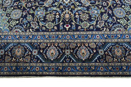 Full view of 2000s Kashmar rug from Iran / Persia, 389 × 300 cm in Blue tones