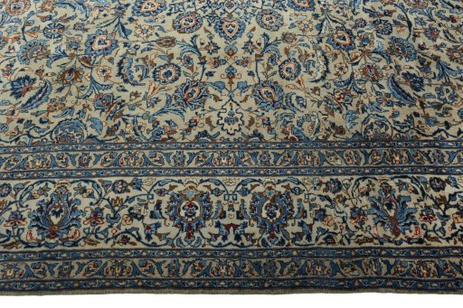 Corner detail of 2000s Kashmar rug showing border pattern and Wool pile