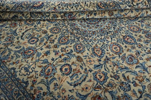 Close-up detail of 2000s Kashmar rug from Iran / Persia showing Wool weave