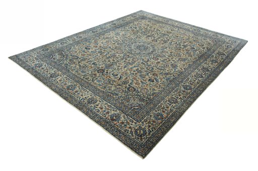 Corner detail of 2000s Kashmar rug showing border pattern and Wool pile