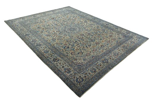 Close-up detail of 2000s Kashmar rug from Iran / Persia showing Wool weave