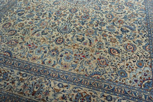 Close-up detail of 2000s Kashmar rug from Iran / Persia showing Wool weave
