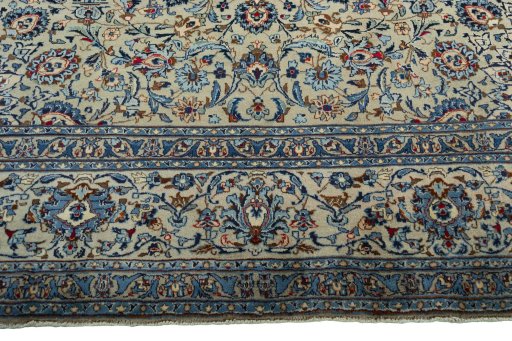 Full view of 2000s Kashmar rug from Iran / Persia, 385 × 301 cm in Beige tones