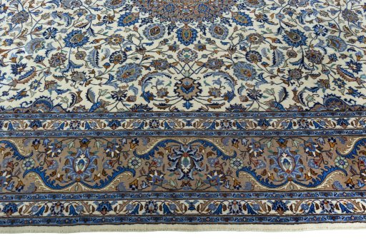 Corner detail of 2000s Kashmar rug showing border pattern and Wool pile