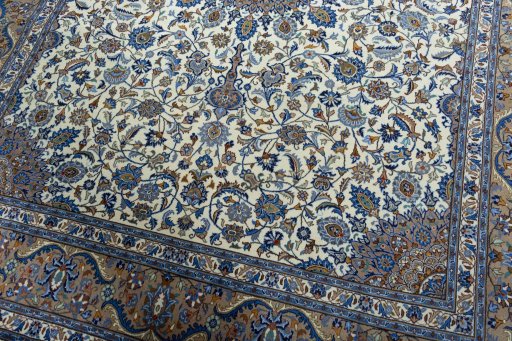 Close-up detail of 2000s Kashmar rug from Iran / Persia showing Wool weave
