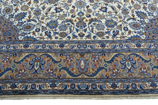 Full view of 2000s Kashmar rug from Iran / Persia, 393 × 292 cm in Beige tones