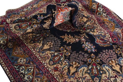 Surface texture of 2000s Kashmar rug with natural Wool and intricate pattern