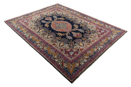 Close-up detail of 2000s Kashmar rug from Iran / Persia showing Wool weave
