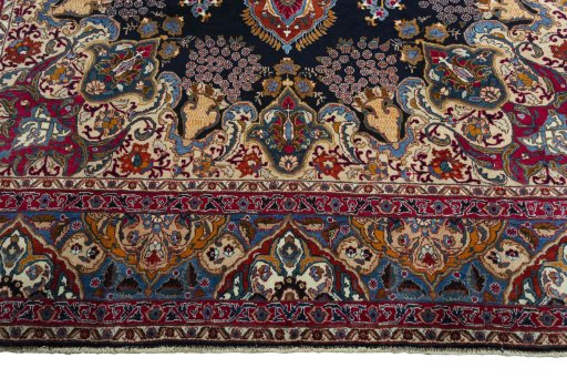 Full view of 2000s Kashmar rug from Iran / Persia, 334 × 254 cm in Blue tones