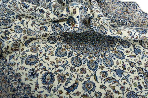 Surface texture of 2000s Kashmar rug with natural Wool and intricate pattern