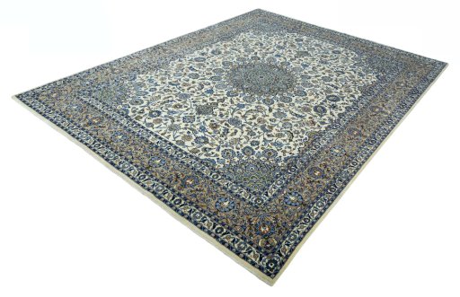 Corner detail of 2000s Kashmar rug showing border pattern and Wool pile