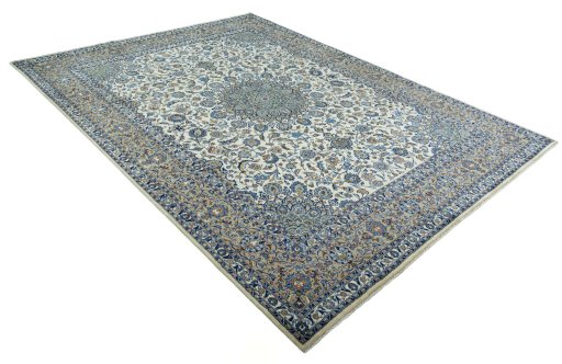 Close-up detail of 2000s Kashmar rug from Iran / Persia showing Wool weave