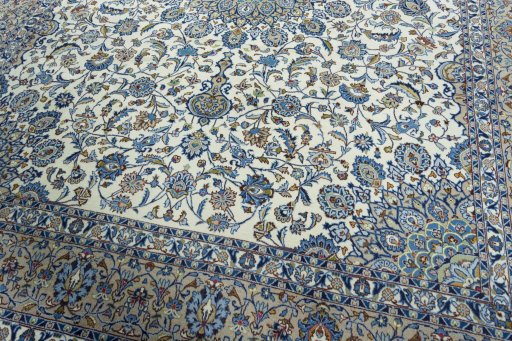 Close-up detail of 2000s Kashmar rug from Iran / Persia showing Wool weave