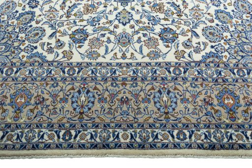 Full view of 2000s Kashmar rug from Iran / Persia, 405 × 302 cm in Beige tones
