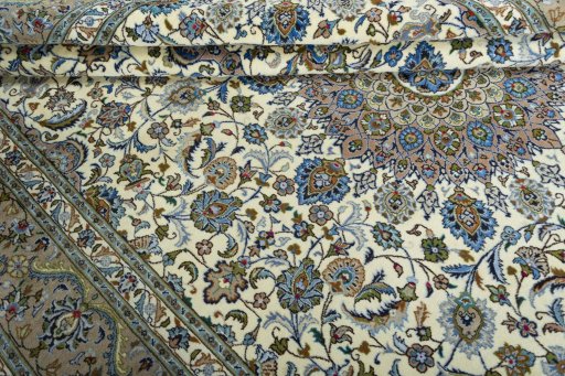 Close-up detail of 2000s Kashmar rug from Iran / Persia showing Wool weave