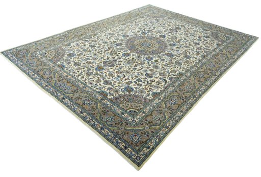 Corner detail of 2000s Kashmar rug showing border pattern and Wool pile