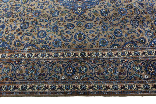 Corner detail of 2000s Kashmar rug showing border pattern and Wool pile