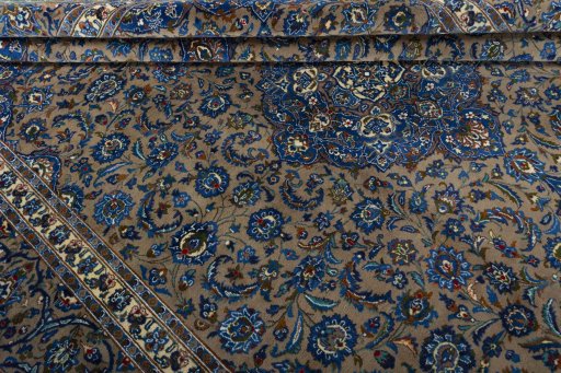 Close-up detail of 2000s Kashmar rug from Iran / Persia showing Wool weave