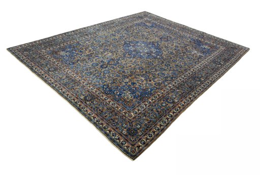 Corner detail of 2000s Kashmar rug showing border pattern and Wool pile