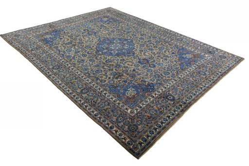 Close-up detail of 2000s Kashmar rug from Iran / Persia showing Wool weave