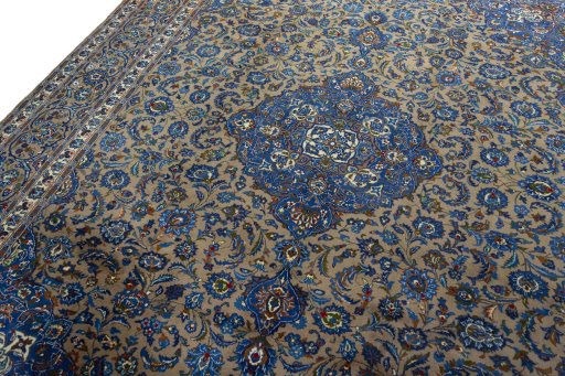 Backside of handmade 2000s Kashmar rug showing knot structure and weave density