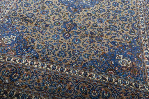 Close-up detail of 2000s Kashmar rug from Iran / Persia showing Wool weave