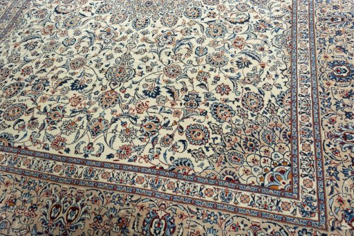 Close-up detail of 2000s Kashmar rug from Iran / Persia showing Wool weave