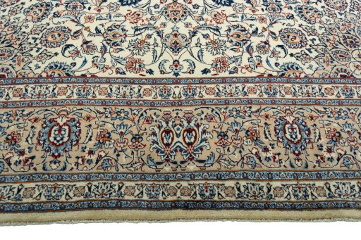 Full view of 2000s Kashmar rug from Iran / Persia, 410 × 308 cm in Beige tones