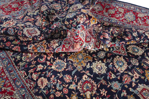 Surface texture of 2000s Kashmar rug with natural Wool and intricate pattern