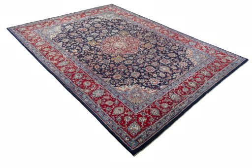 Close-up detail of 2000s Kashmar rug from Iran / Persia showing Wool weave