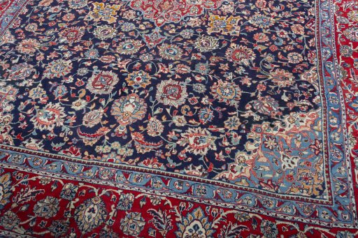 Close-up detail of 2000s Kashmar rug from Iran / Persia showing Wool weave