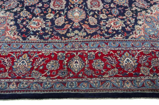 Full view of 2000s Kashmar rug from Iran / Persia, 413 × 303 cm in Blue tones