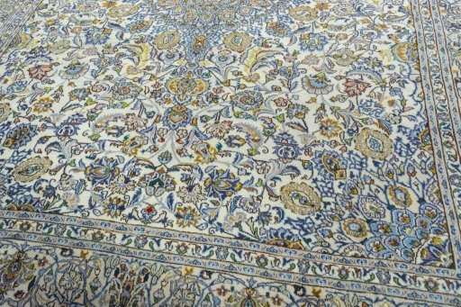 Close-up detail of 2000s Kashmar rug from Iran / Persia showing Wool weave