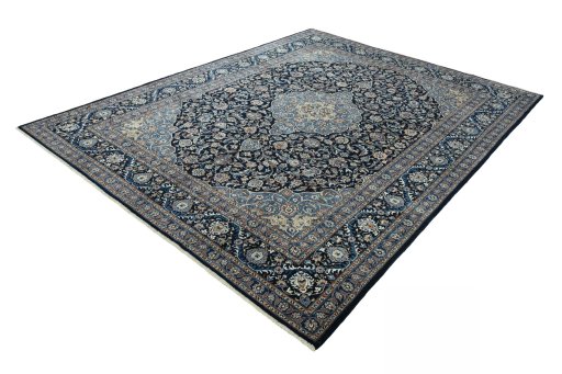 Corner detail of 2000s Kashmar rug showing border pattern and Wool pile