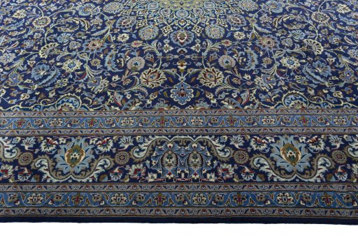 Corner detail of 2000s Kashmar rug showing border pattern and Wool pile