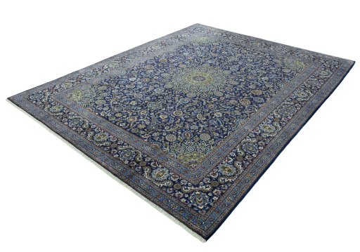 Corner detail of 2000s Kashmar rug showing border pattern and Wool pile