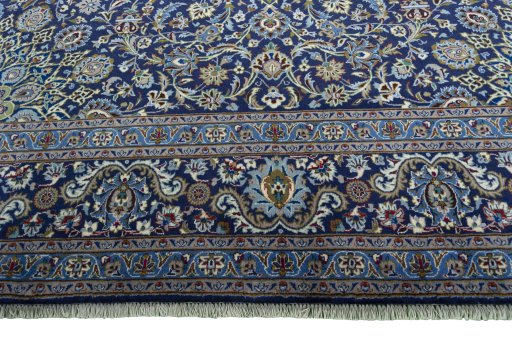 Full view of 2000s Kashmar rug from Iran / Persia, 390 × 303 cm in Blue tones