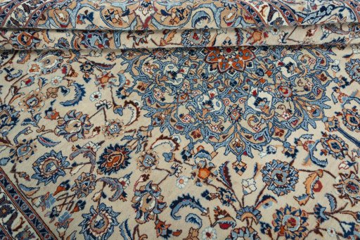Close-up detail of 2000s Kashmar rug from Iran / Persia showing Wool weave