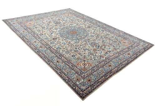 Close-up detail of 2000s Kashmar rug from Iran / Persia showing Wool weave