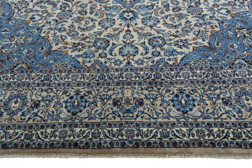Full view of 2000s Kashmar rug from Iran / Persia, 390 × 300 cm in Beige tones