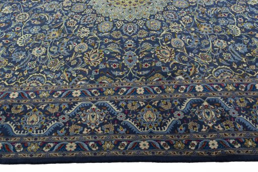 Corner detail of 2000s Kashmar rug showing border pattern and Wool pile