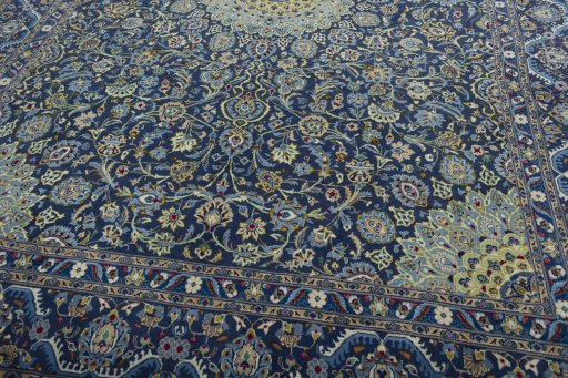 Close-up detail of 2000s Kashmar rug from Iran / Persia showing Wool weave