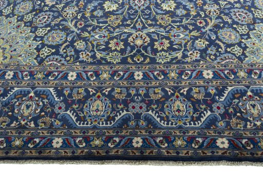 Full view of 2000s Kashmar rug from Iran / Persia, 391 × 295 cm in Blue tones